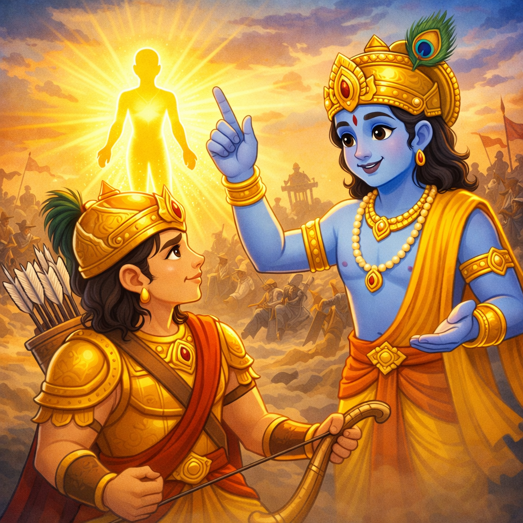 Krishna teaching Arjuna