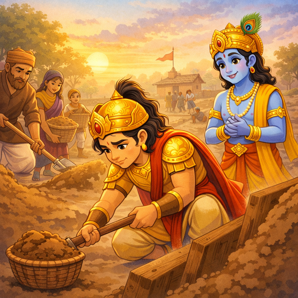 Krishna guiding Arjuna